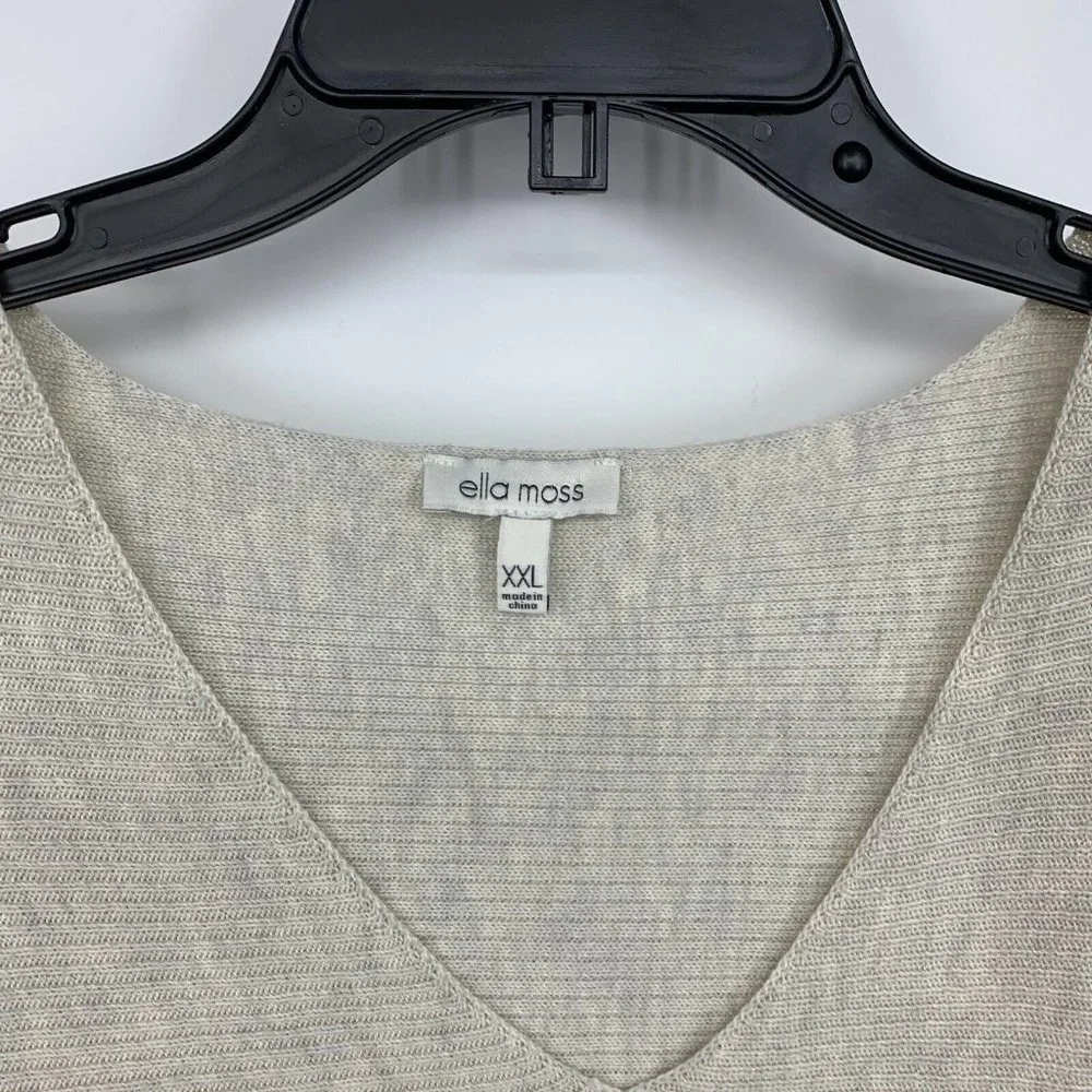 Ella Moss Sweater Beige Gray Ribbed V Neck Pullover Long Sleeve_2